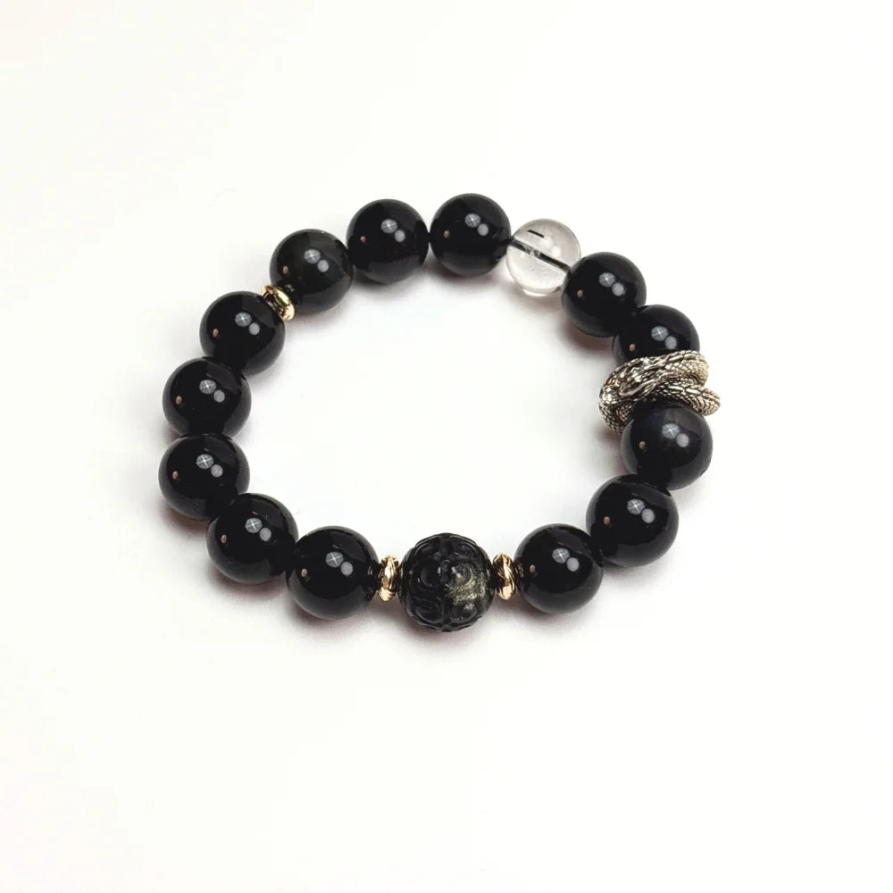 Rainbow Golden Black Rutilated Obsidian Shield Bracelet