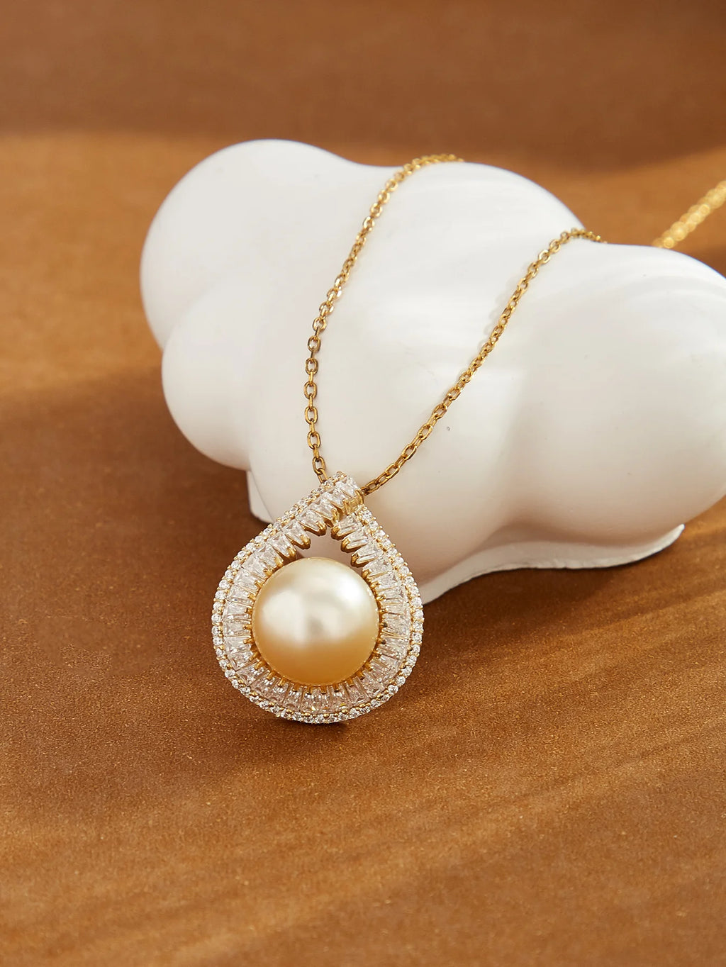 Teardrop South Sea Golden Pearl Pendant Necklace
