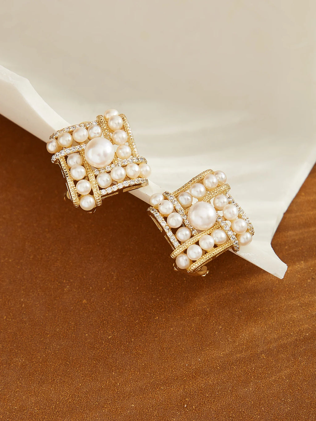 Lustre Mosaic Freshwater White Pearl Studs
