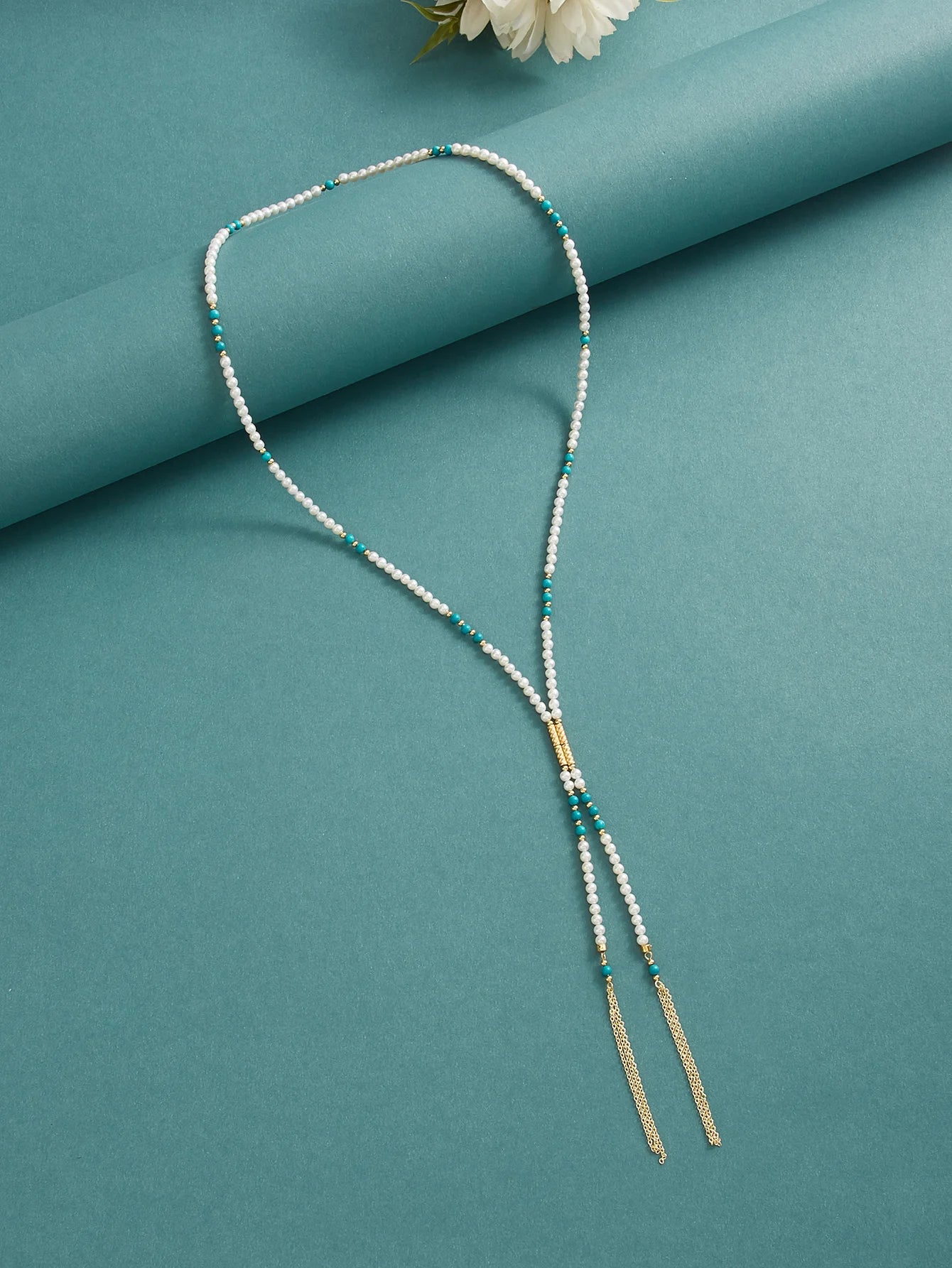 Beaded Tassel Freshwater White Pearl Necklace