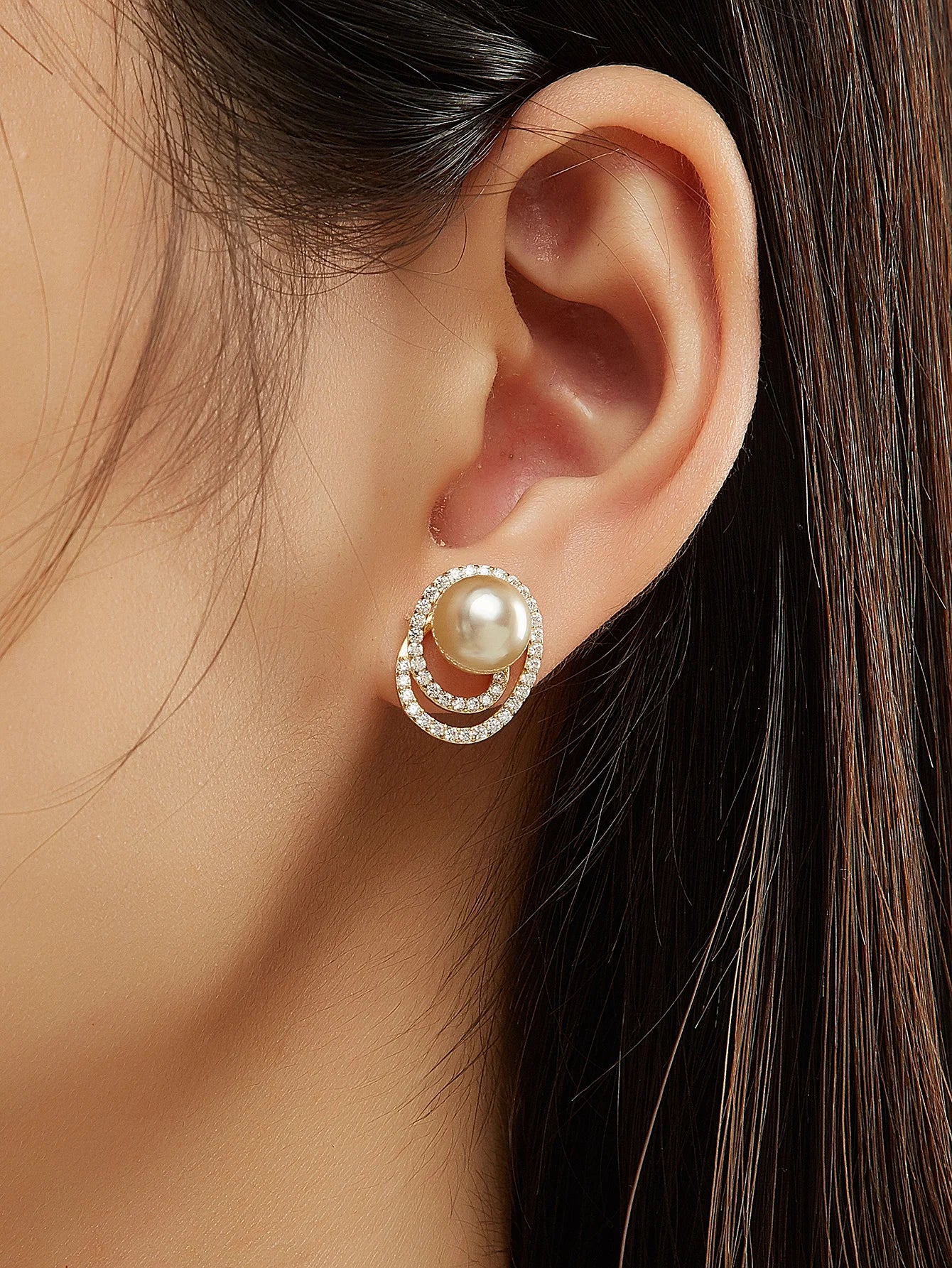 Double Halo South Sea Golden Pearl Earrings