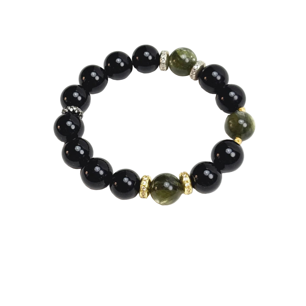 Obsidian & Green Lepidolite Grounding Bracelet