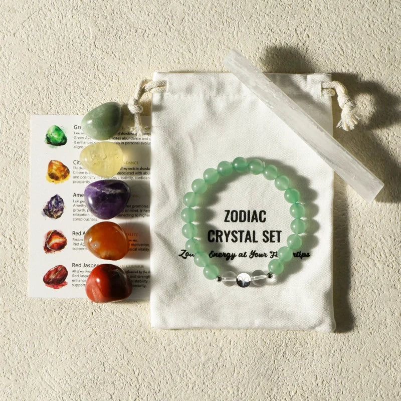 Zodiac Healing Stone Bracelet Set with Crystal Stones