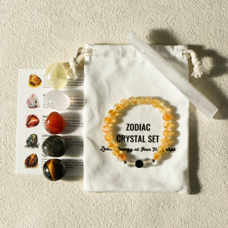 Zodiac Healing Stone Bracelet Set with Crystal Stones