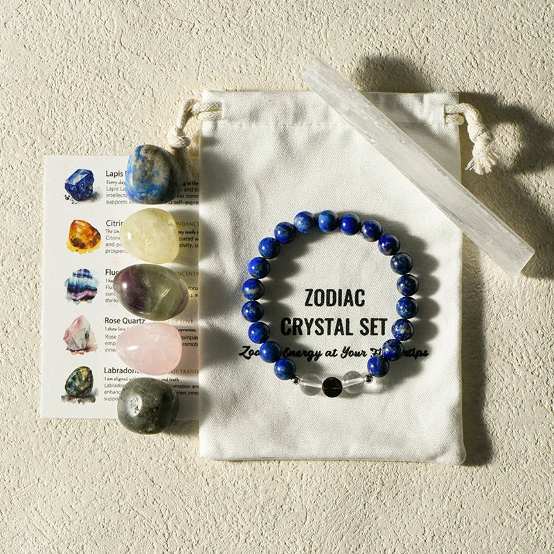 Zodiac Healing Stone Bracelet Set with Crystal Stones