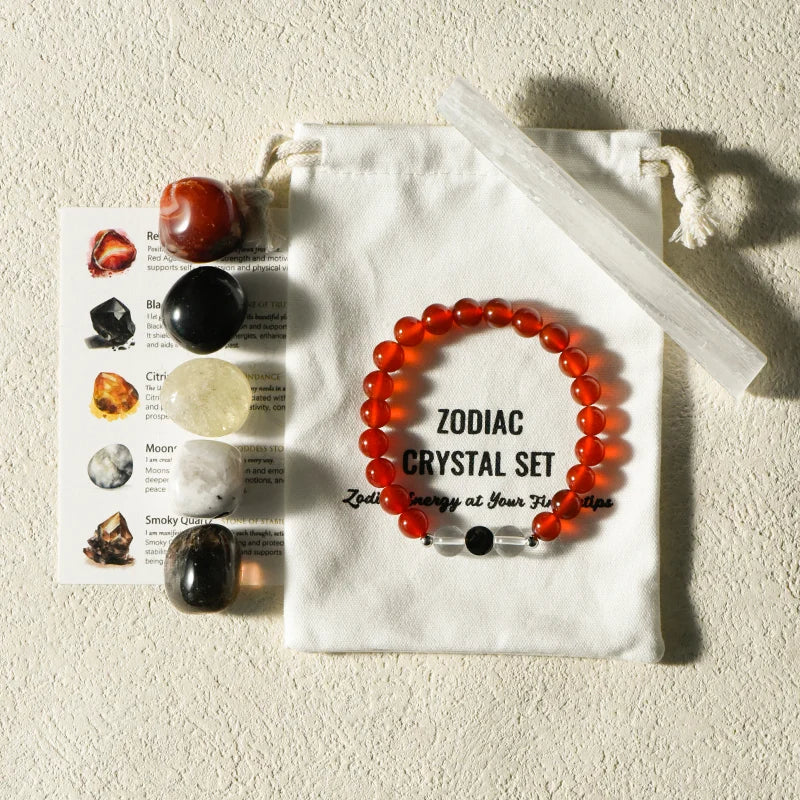Zodiac Healing Stone Bracelet Set with Crystal Stones