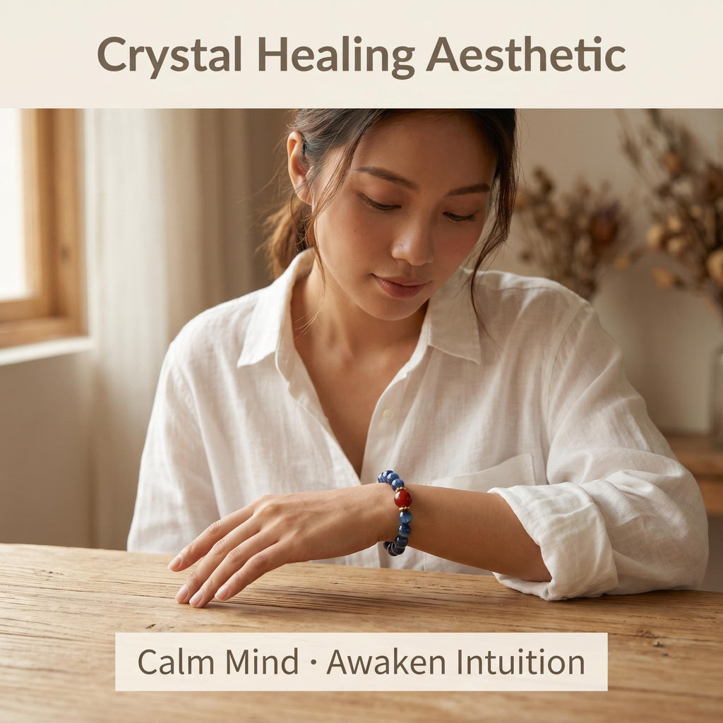 Healing Crystal Bracelet — Blue Kyanite & Handcrafted Herbal Hexiang Bead with Agarwood · Rose · Sandalwood | Aromatherapy Bracelet for Meditation & Daily Wear