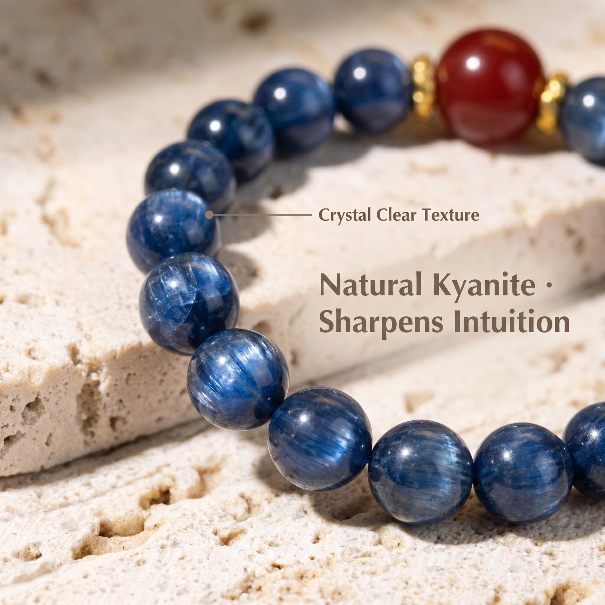Healing Crystal Bracelet — Blue Kyanite & Handcrafted Herbal Hexiang Bead with Agarwood · Rose · Sandalwood | Aromatherapy Bracelet for Meditation & Daily Wear